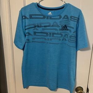 adidas Light Blue Heather Tee with Gray Logo Print